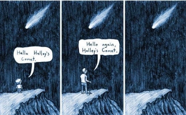 'Hallo, komeet Halley' 'Nog eens hallo, komeet Halley' '...